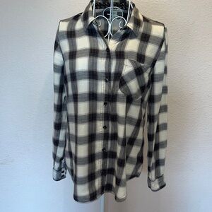 Forever 21 Black Gray Cream Lightweight soft Plaid Flannel Shirt Small